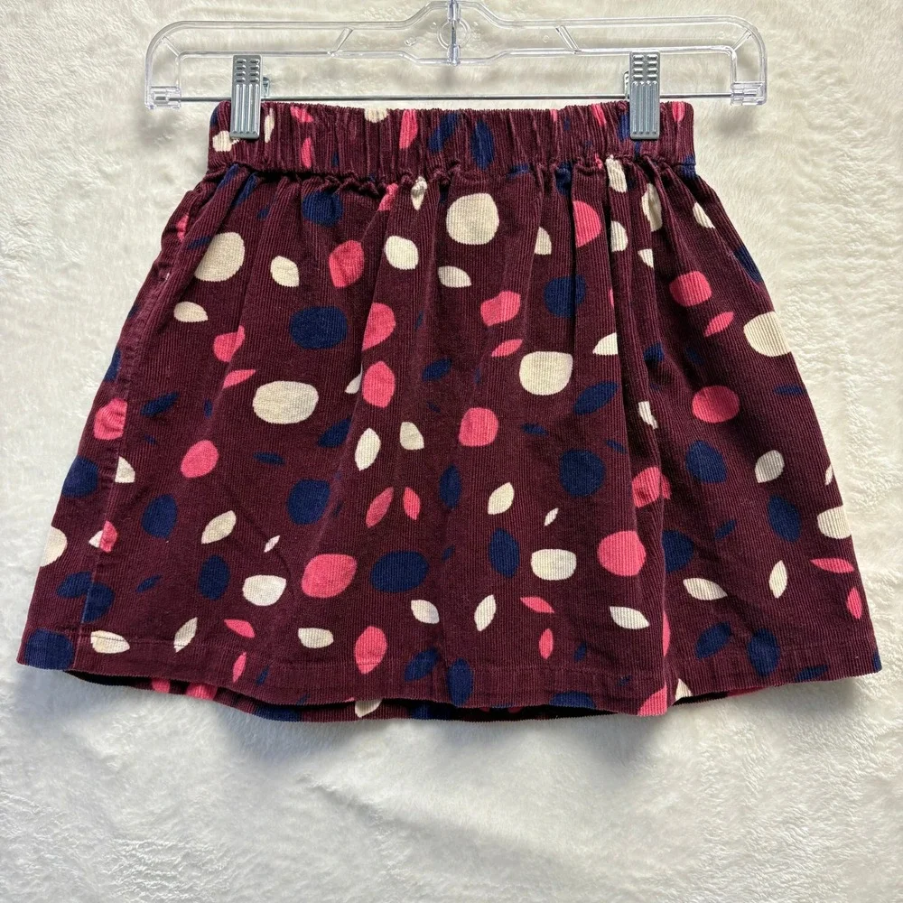 Hanna Andersson Girls Corduroy Skirt Size 120 Burgundy Pink White Navy Polka Dot